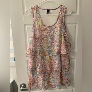 Colourful Tiered Sleeveless Tank Blouse size large Summer Officewear